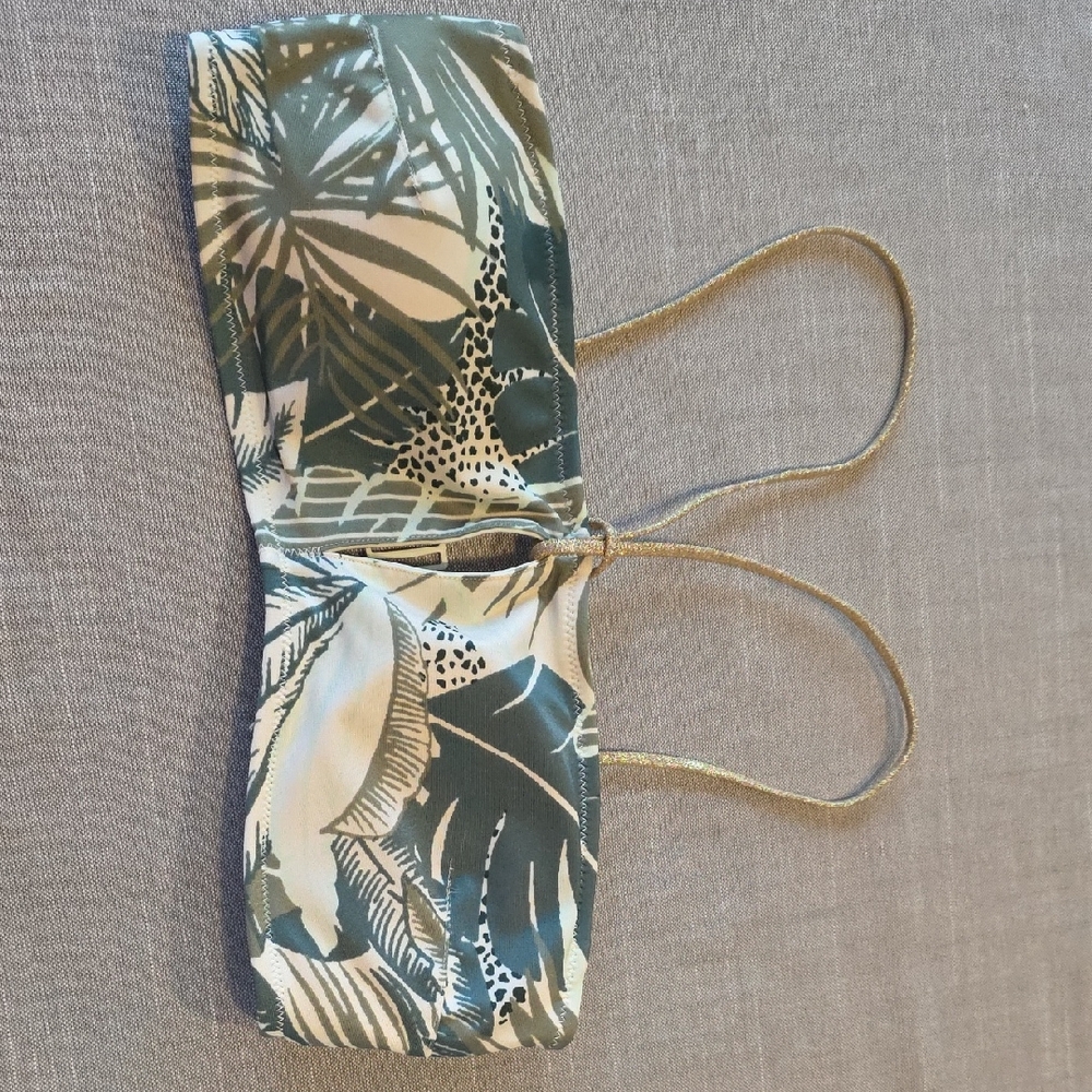 Aerie Green and White Tropical Bikini Top